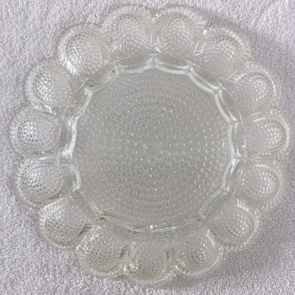 Vintage Indiana Clear Glass Hobnail Deviled Egg Platter Tray Dish - Picture 2 of 11